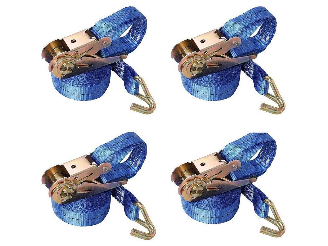 Correas de Aperto com trinquete, ganchos J, 25mm, 5m, 4 peças, resistente, 1700lbs