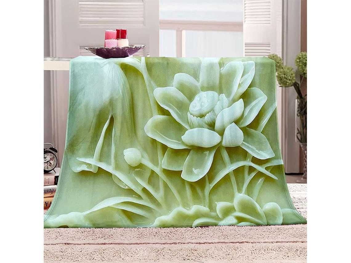 Manta com Escultura de Lótus Verde em Microfibra 80x150cm