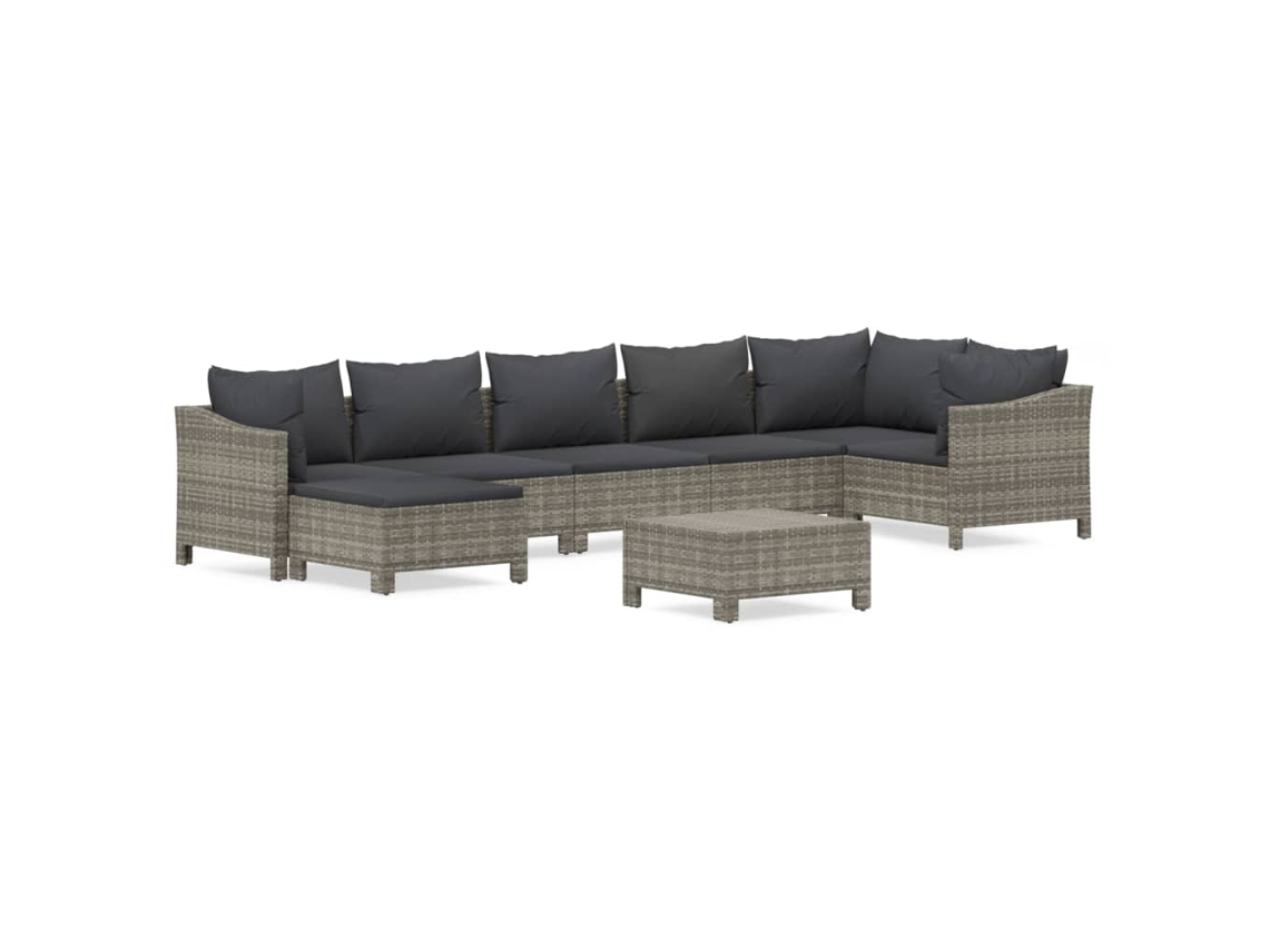 Conjunto de 8 Garden Lounge com Almofadões Vime Pe Cinzento MAISON EXCLUSIVE