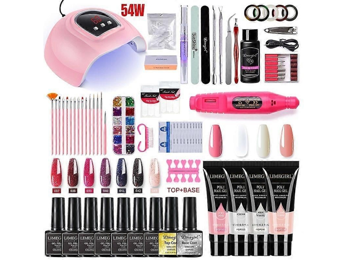 Acrylic Nail Kit For Extension Gel Polish Set Poly Uv With Led Lamp Tool 7 GOKOCO