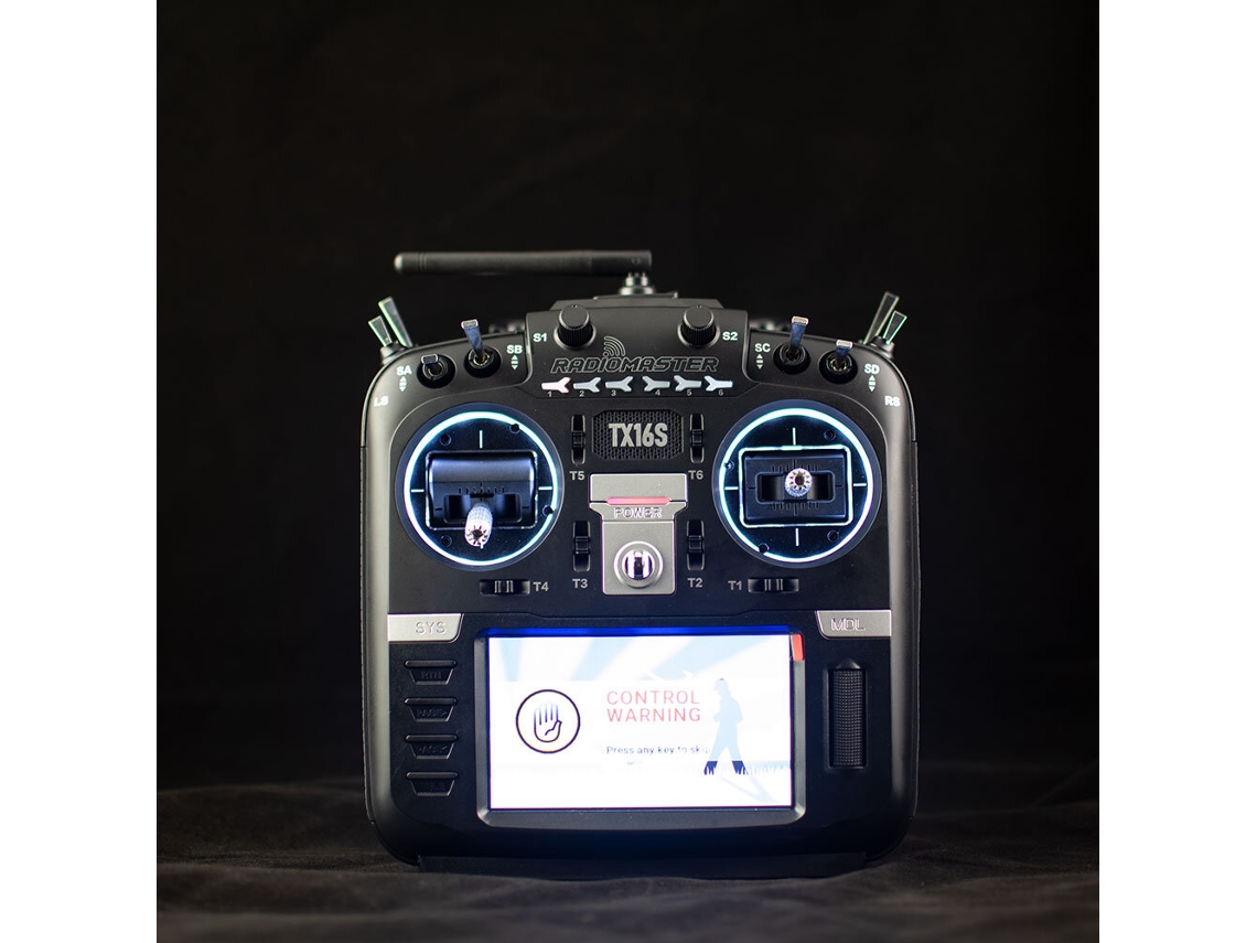 Transmissor de Rádio Radiomaster Tx16s Branco com Kit de Atualização e Modificação de Iluminação Led para Gimbal, nas Cores Azul e Branco. MDUG