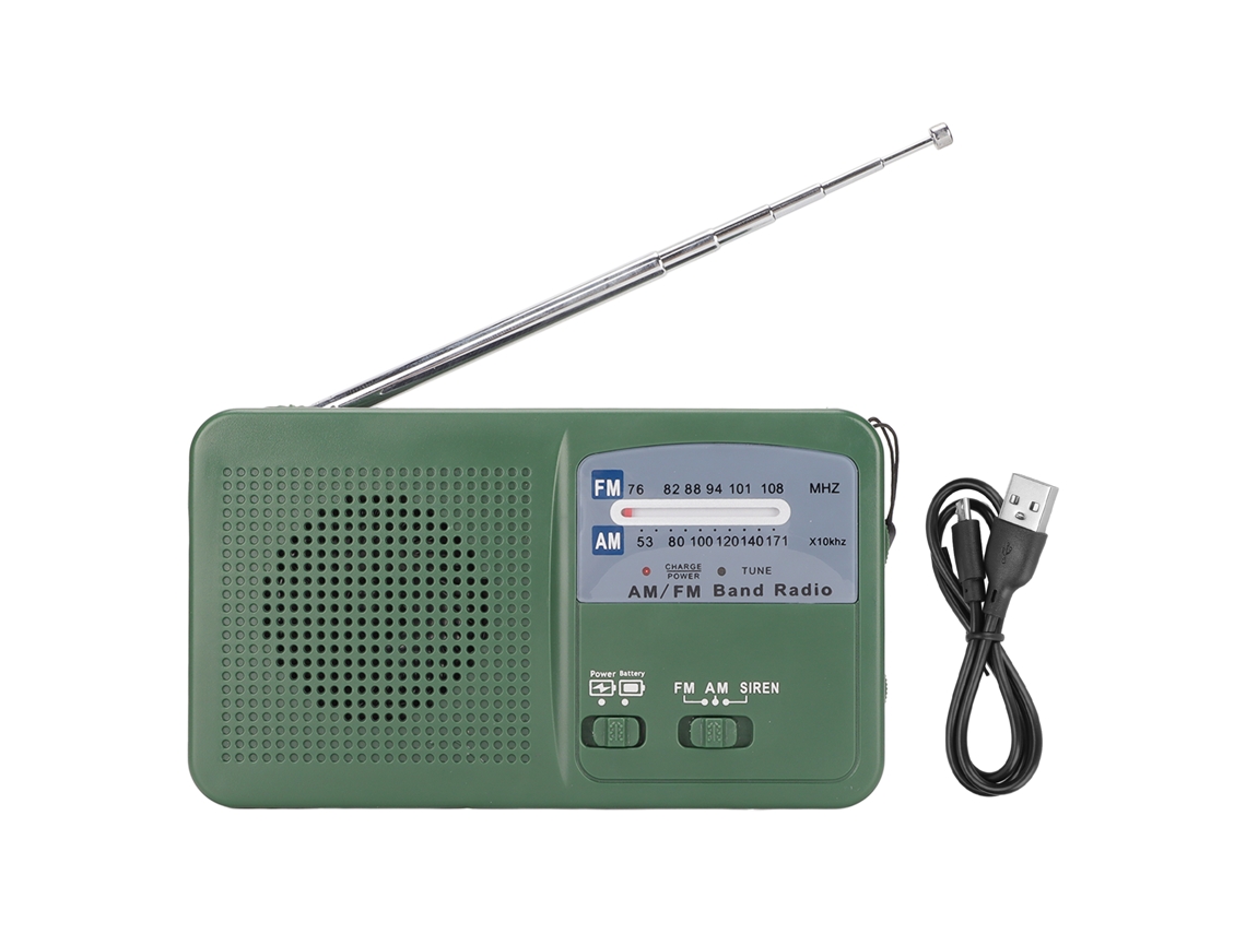 Rádio AM/FM AQUAFORGE com Manivela, Solar, Bateria 2000mAh, Iluminação e Alarme SOS