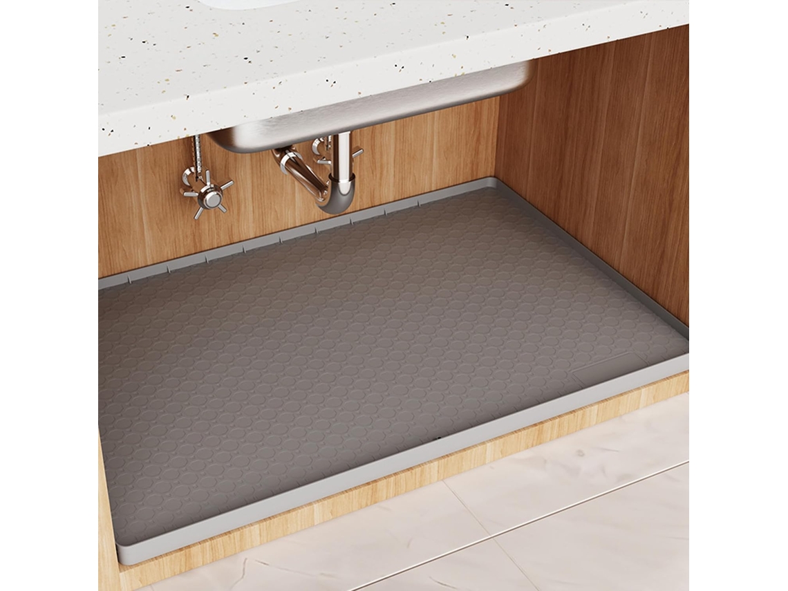Tapete de cozinha impermeável, cinza, 86 x 56 cm, com borda elevada, protetor de guarda-roupa fácil de limpar.