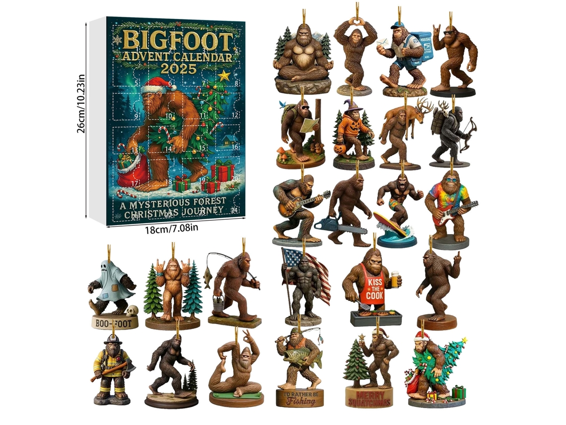 2025 Natal Chegando, Calendrio Caixa Cega Bigfoot, Aventura Viagem Rvore De Natal Acrlico Pendentes