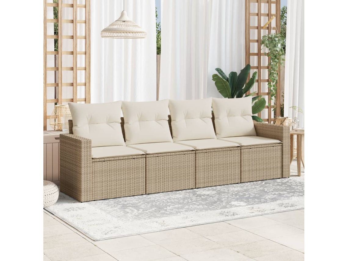Conjunto de Móveis para Jardim HARLANV1 com 4 peças, sofás com almofadões Vime vidro