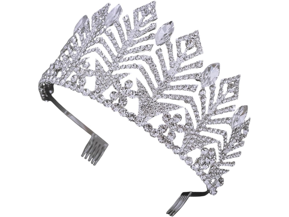 Tiara De Casamento Nuobesty Em Formato De Coroa Barroca Com Strass Prateados, Reutilizável Para Aniversários.