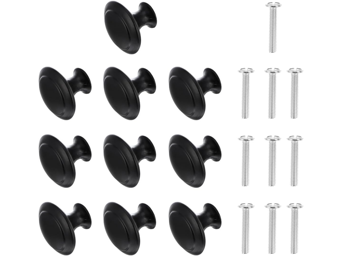 Conjunto De 10 Puxadores Decorativos Para Gavetas Em Aço Inoxidável Preto, Modelo Cogumelo, Com Parafusos Inclusos, Para