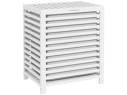 Cesto de Roupa de Bambu, 55l, com Bolsa Amovível, Forma Retangular, 50x36x60cm, Branco