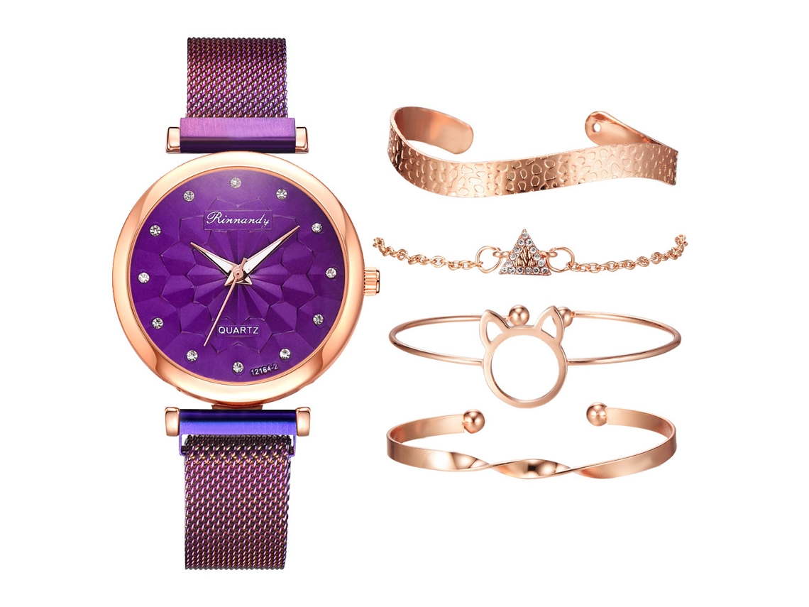 Conjunto de Presente Feminino com Relógio de Pulseira de Malha e Caixa Laranja SPQMENT