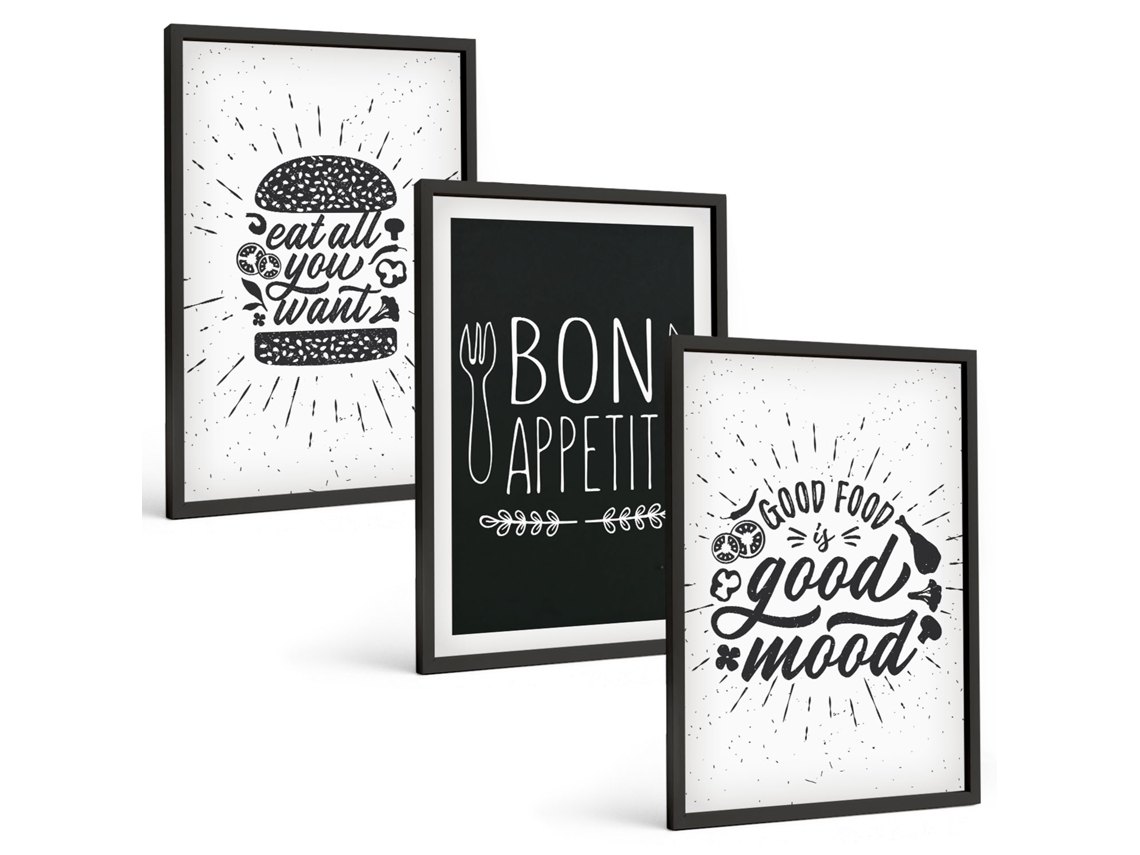 Conjunto De Pinturas Gráficos, Comida, Slogans Culinários Espelharte (3 Peças 40x60 Cm)