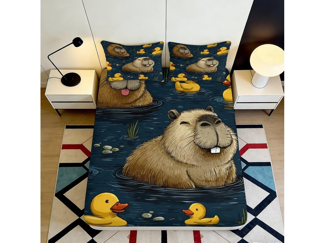 Conjunto de Cama com Estampa Capivara em Microfibra Fronha 200x25cm