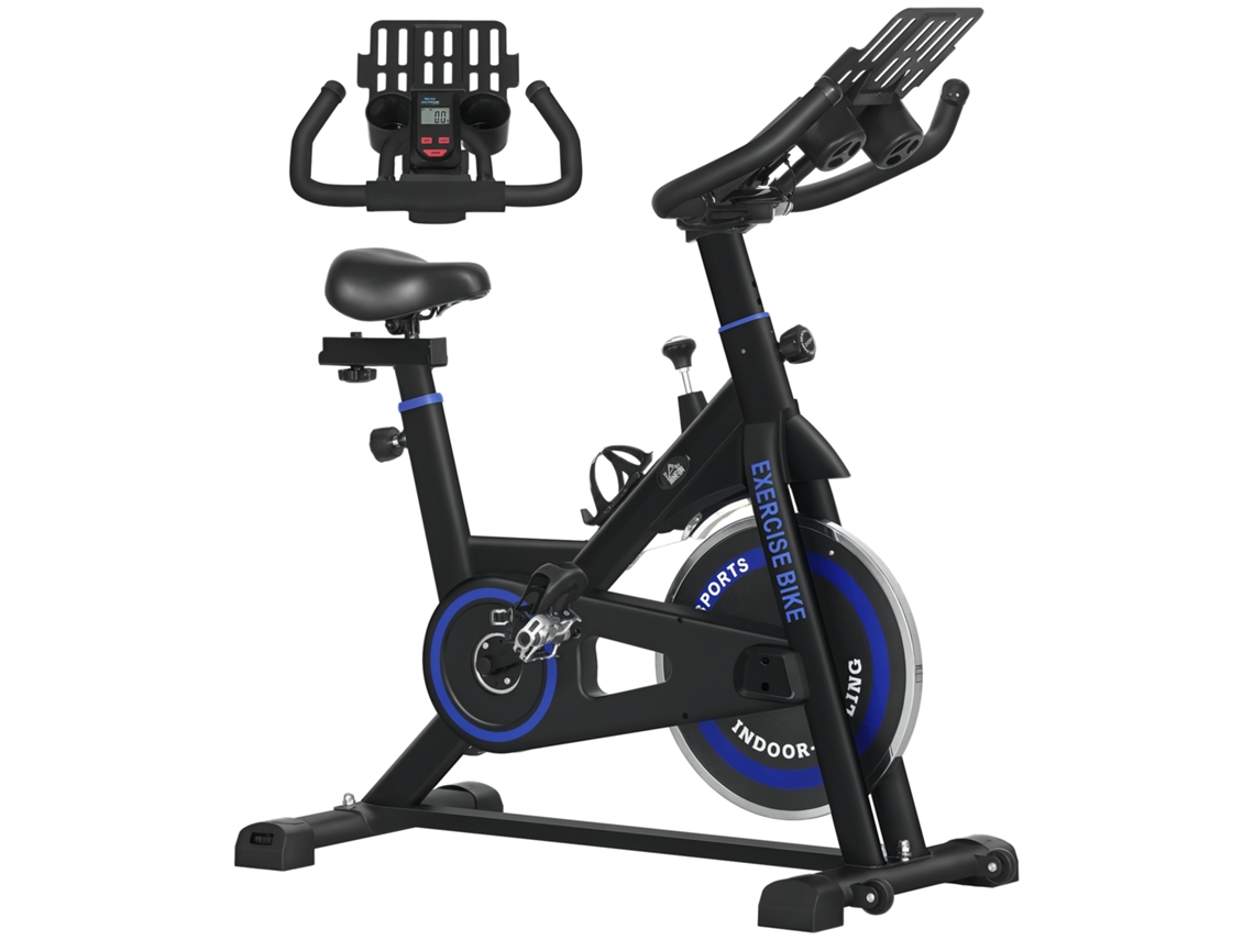 Bicicleta estática com volante de inércia de 8kg, LCD, ajustável, 114cm, Azul