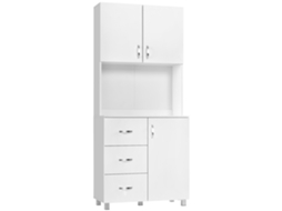 Aparador com 2 armários, prateleiras, 1 aberto e 3 gavetas (80x39,5x183,5cm) Branco