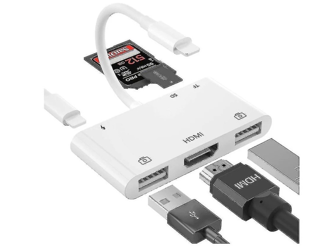 Adaptador Hdmi Otg Hub Hdmi Usb Iluminação Para Av Digital Hdmi 6 Em 1 Leitor De Cartão Sd Tf Adaptador De Câmera Usb Compatível Com Bestvite