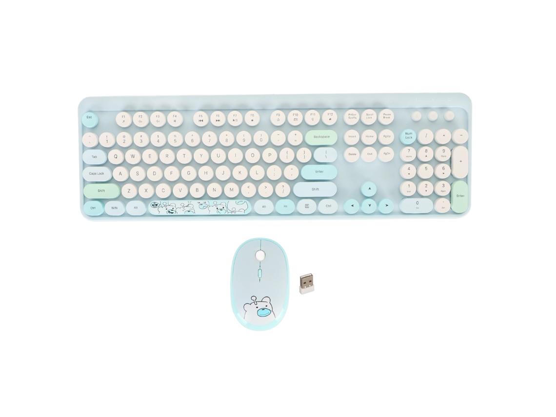 Aetheria conjunto Teclado e Mouse Sem Fio Retro com Teclas Redondas e Mouse Óptico 1600 Dpi para Win/os X