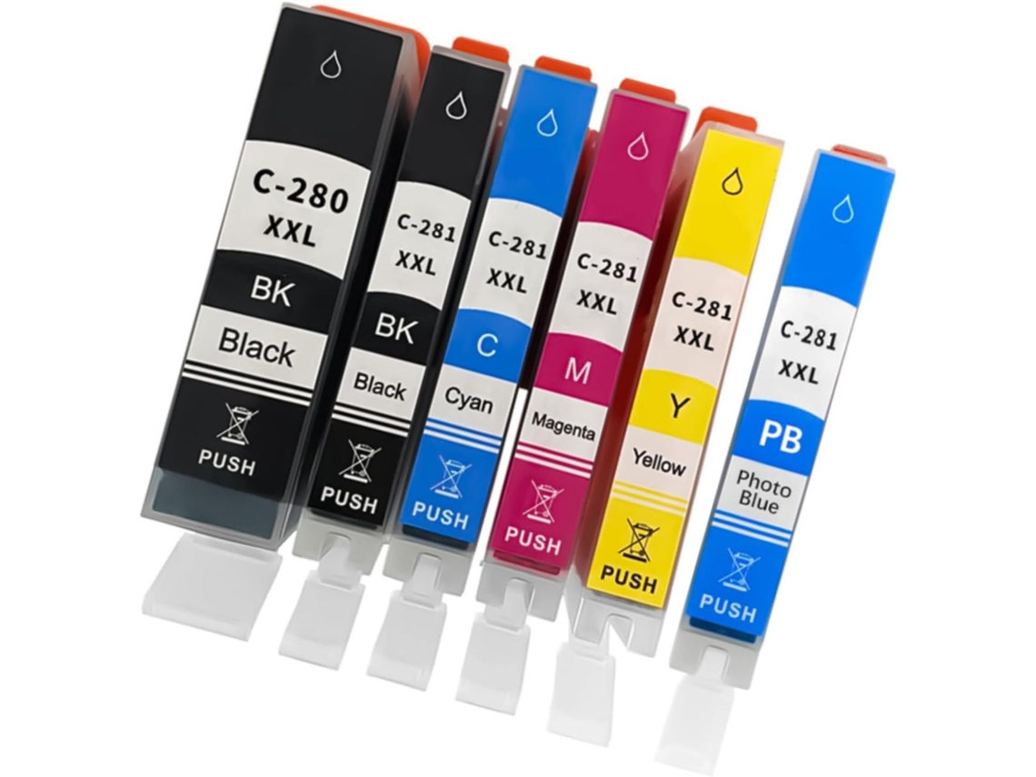 Pacote com 6 Cartuchos de Tinta Colorida Pgi280 Cli281 XXL para Fotos e Documentos. SFUSHOS