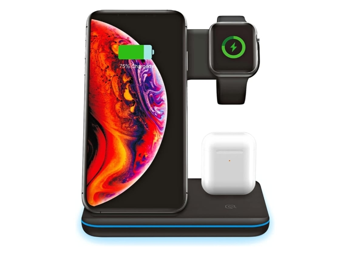 Carregador Wireless 3 Em 1 Para Vários Dispositivos Suporte Para Carregador Sem Fio Para Iphone Iwatch Airpods Preto Lalamoli