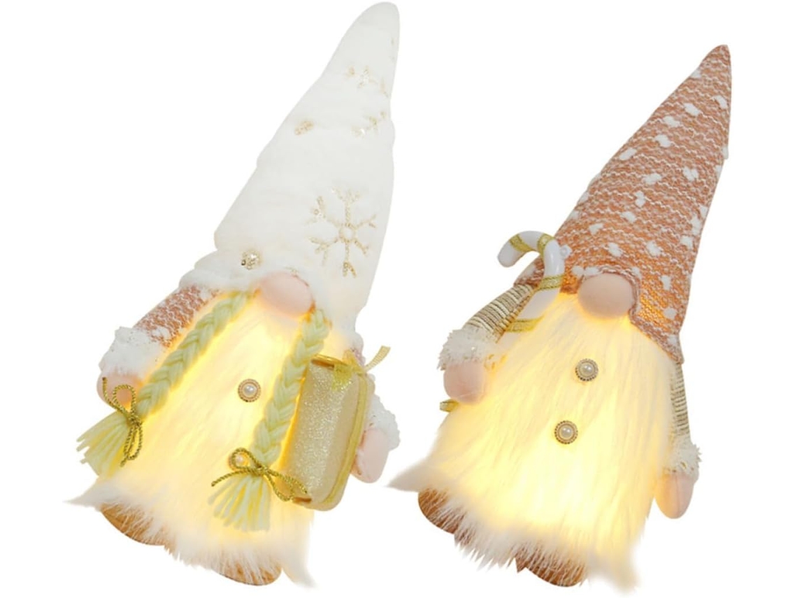 Gnomo De Natal Iluminado Para Decoração De Vitrine E Mesa.