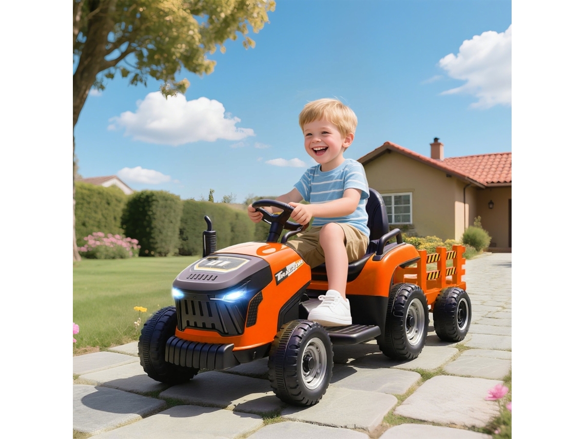 Tractor Elétrico De Passeio Com Comando À Distância, Arranque Suave, Crianças 3-8 Anos, Laranja