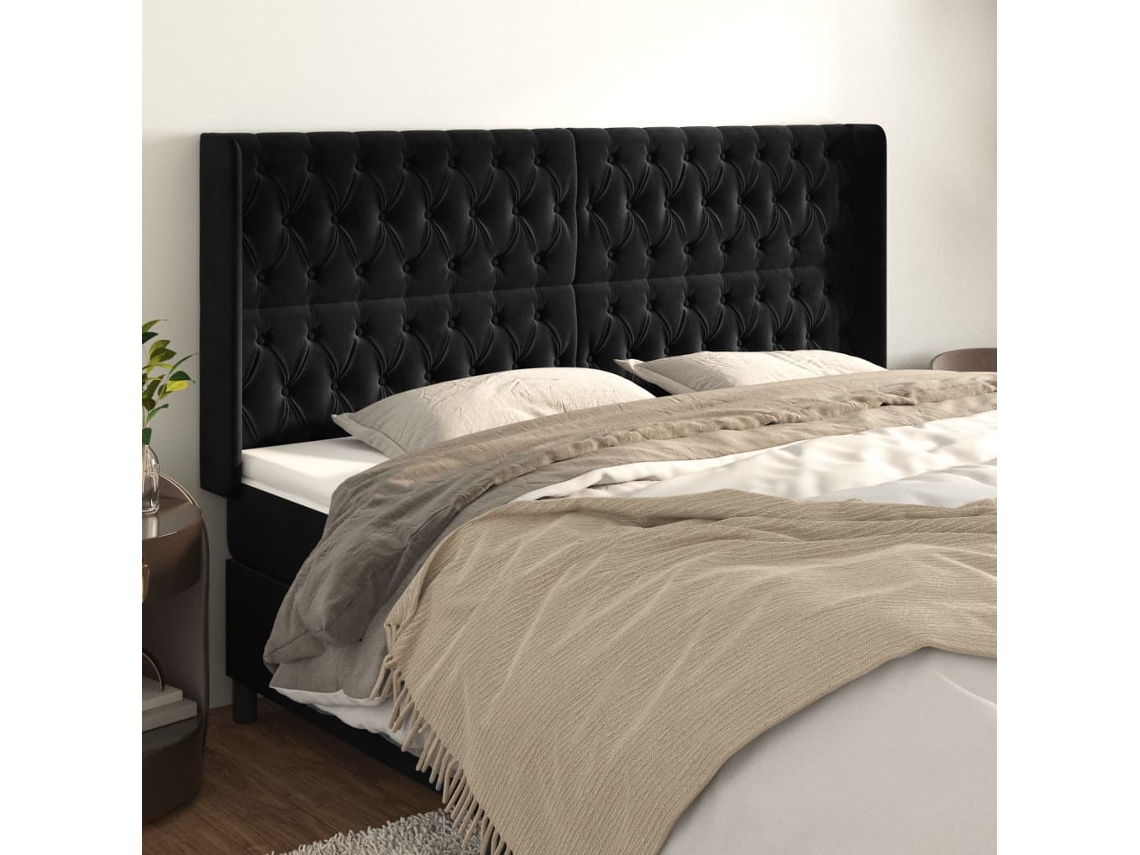 Cabeceira de Cama Abas PANGSHIYUAN Madeira Veludo Preto (203x16x118)