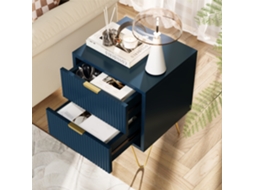 Mesita De Noche Azul Oscuro Con 2 Cajones Y Patas Doradas Diseño Moderno Con Acabado En Relieve Y Práctico Espacio De Almacenamiento Ycone