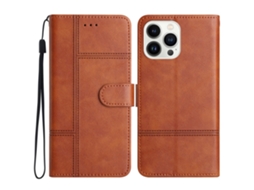 Capa Em Couro Pu Para Apple Iphone 16 Pro Max Castanho