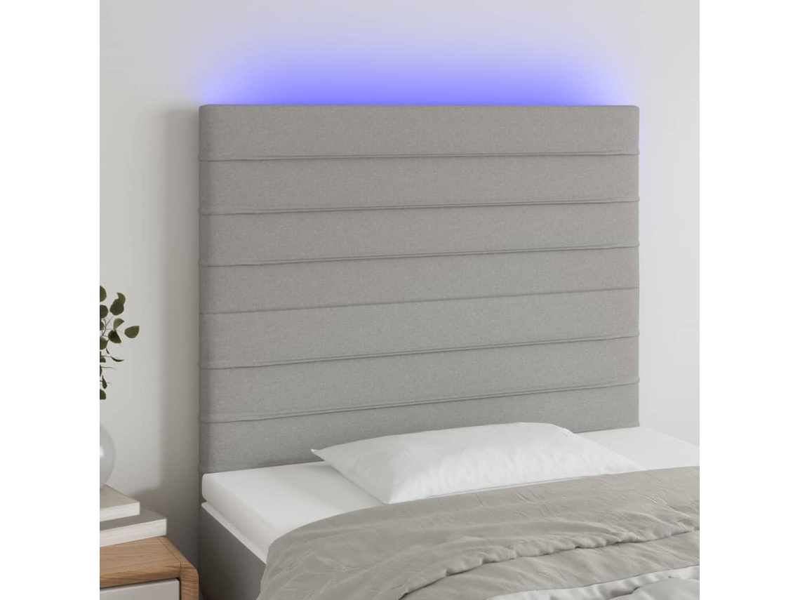 Cabecero con luces LED, tela, 90x5x118/128cm, gris claro