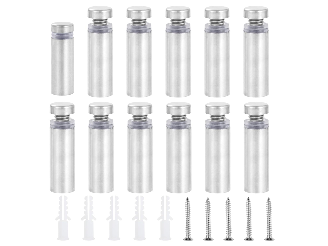 Conjunto de 40 espaçadores de parede em aço inoxidável, parafusos espaçadores prateados de 12x30mm para suporte de fixação de vidro.