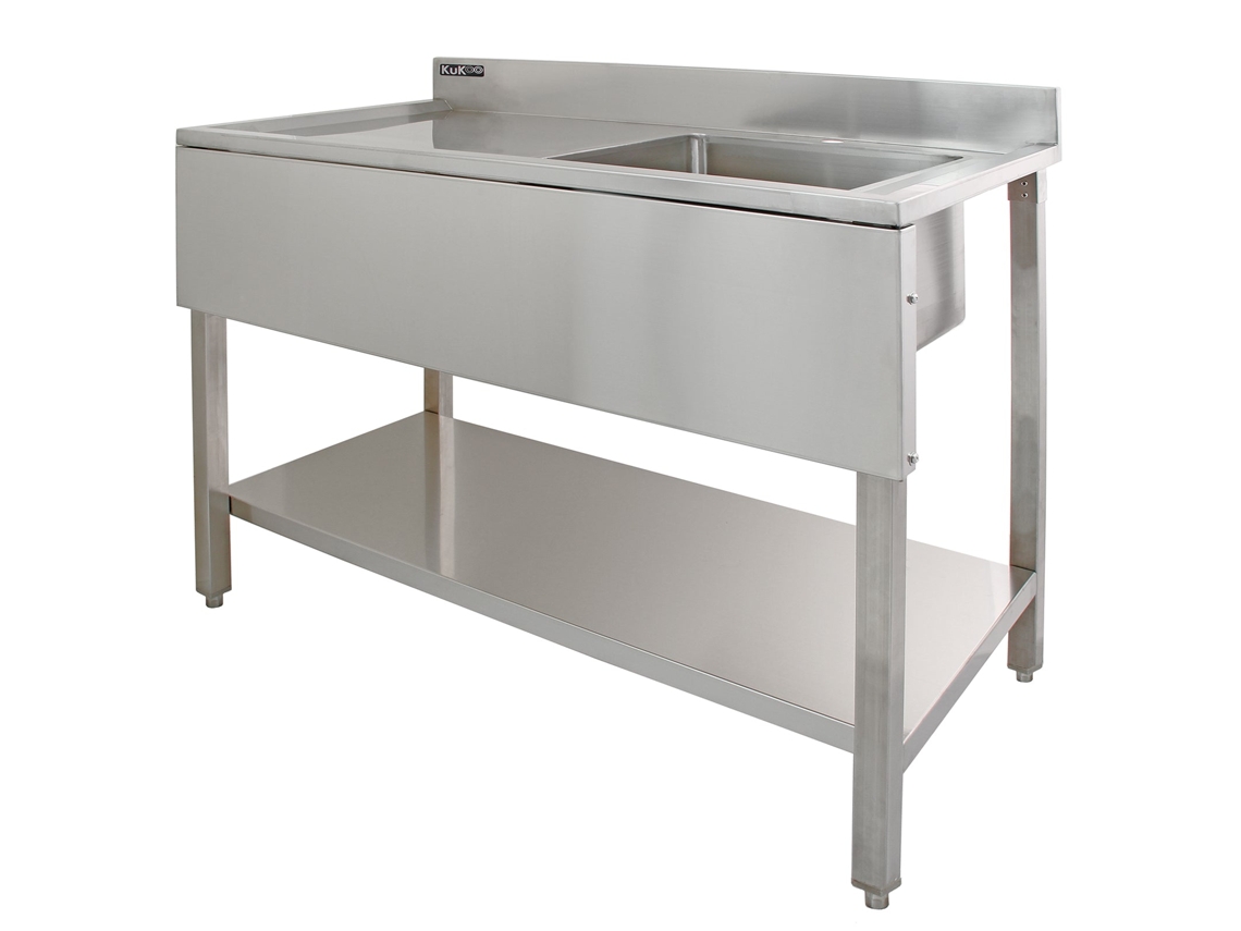 Lava Loiça Profissional Kukoo Em Aço Inox 201, Cuba Direita, Escorredor Esquerdo Inclinado, Prateleira Inferior Monstershop