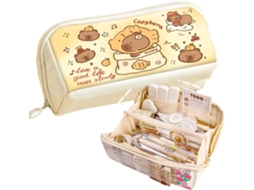 Estojo Para Lápis Multicamadas Grande Capacidade Estampa De Porco Aquático Peculiar Engraçado Fofo Slowmoose (bege 2)