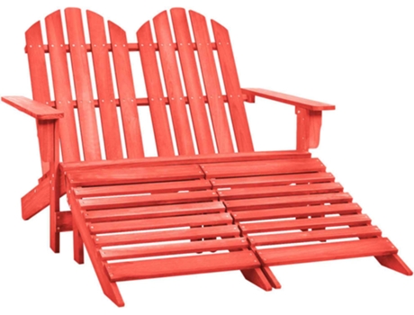 Cadeira de jardim e otomano Adirondack 2 lugares abeto vermelho