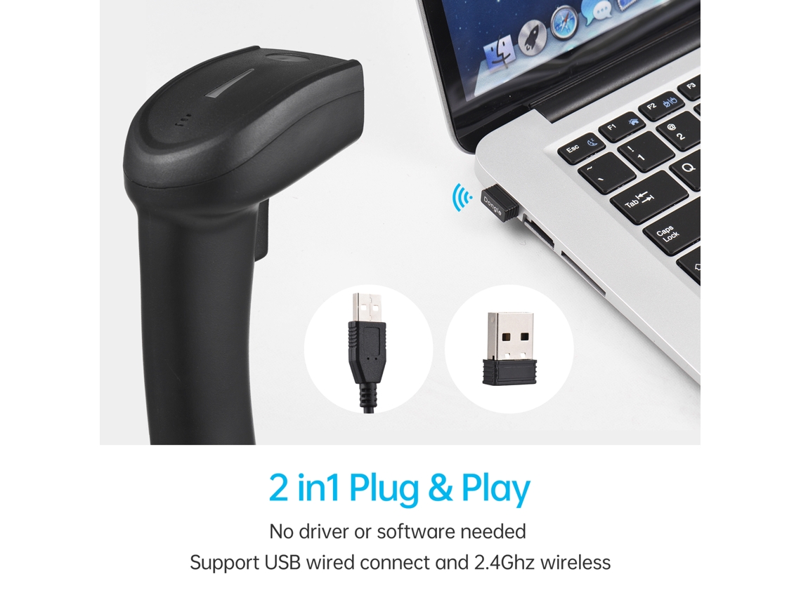 2026 leitor de Códigos de Barras 2d Sem Fio 2.4g Usb Manual 1d/2d para Loja Supermercado Logística