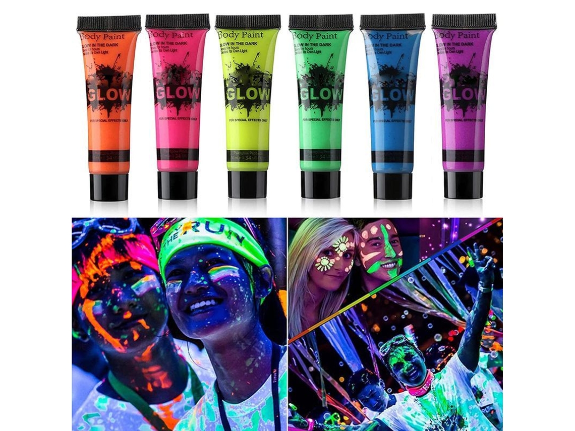 Pintura Corporal e Facial Glow In Dark Uv Blacklight Neon 6 Tubos 0.34oz