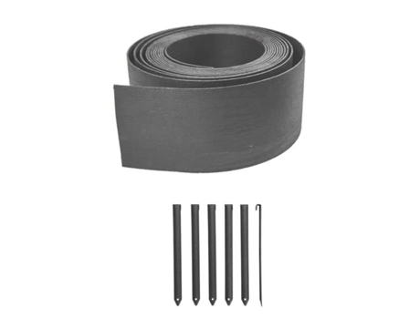 Borda de Jardim Flexível Cinza Antracite Alt.9 Cm L.5 M Th. 4 5 Mm em Pe e Fibras de Madeira 6 Estacas Metálicas D-WORK