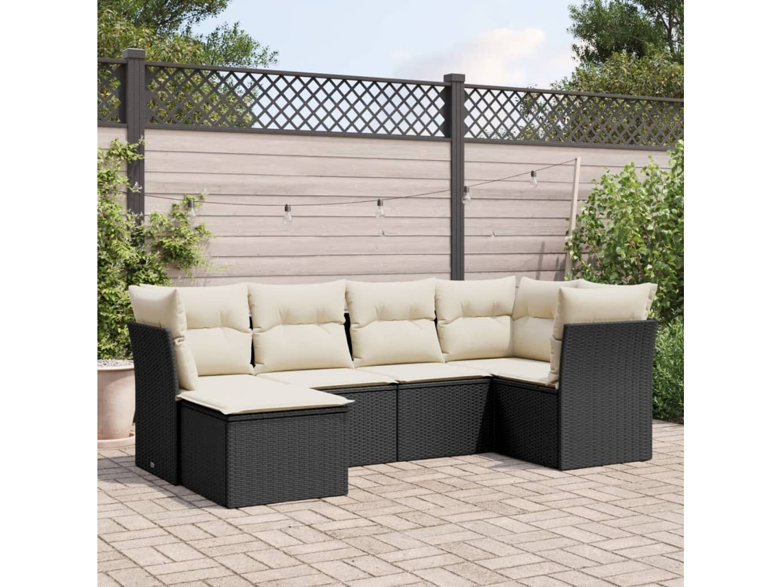 Vidaxl 6 Pcs Conjunto Sofás De Jardim C/ Almofadões Vime Pe Preto