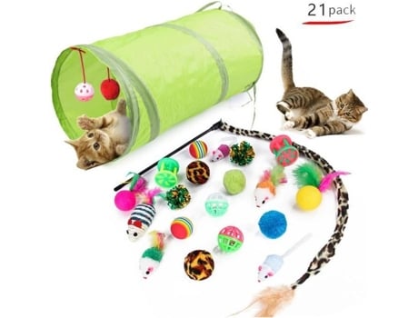 Brinquedo interativo para gatos - HAUTSTORE - 21 peças - Pena, rato, sino - Verde