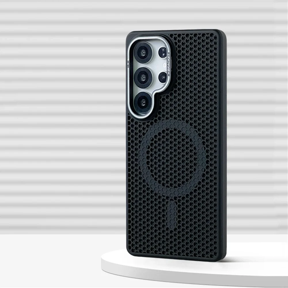 (samsung S24 Plus Preto) Capa Protetora Magnética Com Dissipação De Calor Em Malha E Suporte Para Lente.