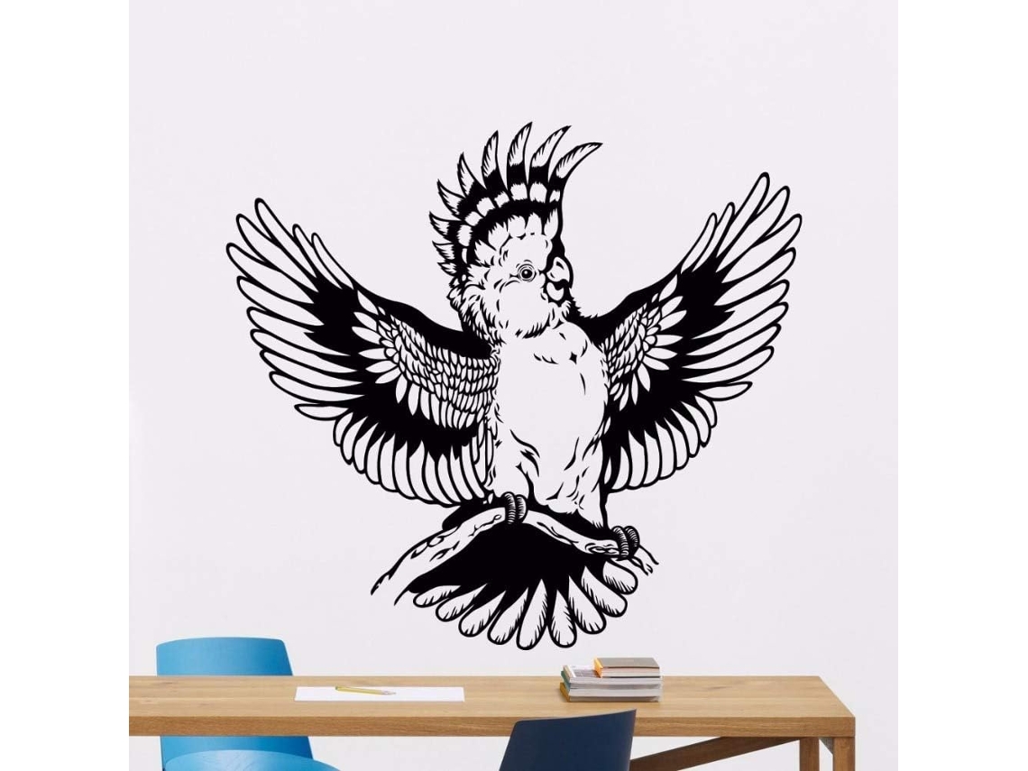 Adesivo de parede removível em vinil com desenho de papagaio, ideal para decoração de casa e sala de estar. Dimensões: 42x39cm.