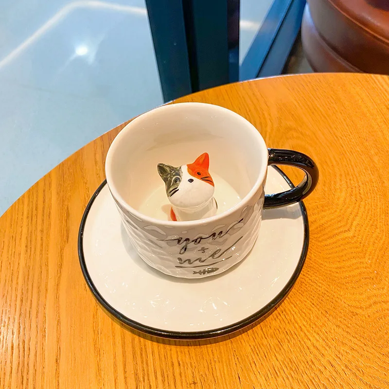 Caneca De Cerâmica Em Formato De Gato (cinza-avermelhado), Caneca De Café 3d Ecológica, Inclui Base, Capacidade De 220ml.