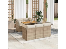 Vidaxl 6 Pcs Conjunto De Sofás P/ Jardim Com Almofadões Vime Pe Bege