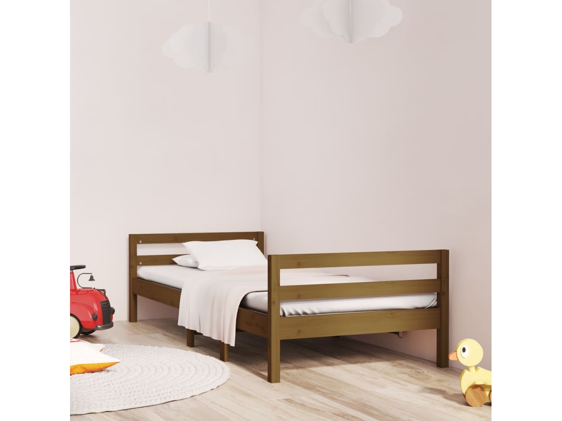 Estrutura De Cama 75x190cm Madeira De Pinho Maciça Castanho Mel