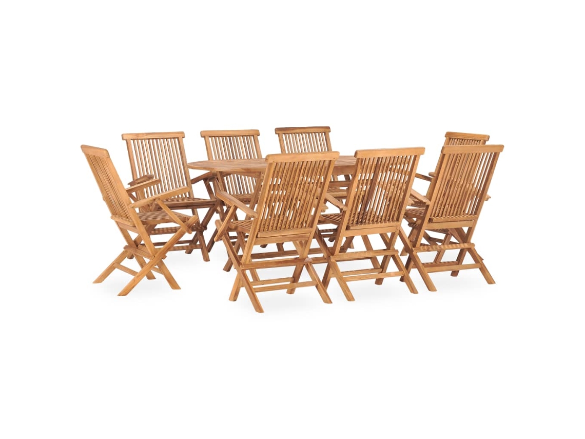 Vidaxl 9 Pcs Conjunto Jantar Dobrável P/ Exterior Madeira Teca Maciça
