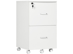 Armário de escritório com 2 gavetas e 5 rodas, MDF (43x45x72cm) Branco