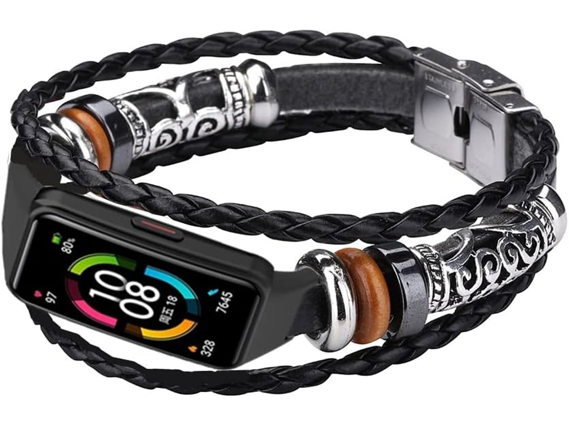 Lurelia Pulseira De Pu Estilo Étnico Retrô, Compatível Com Huawei Band 6/ Honor Preta