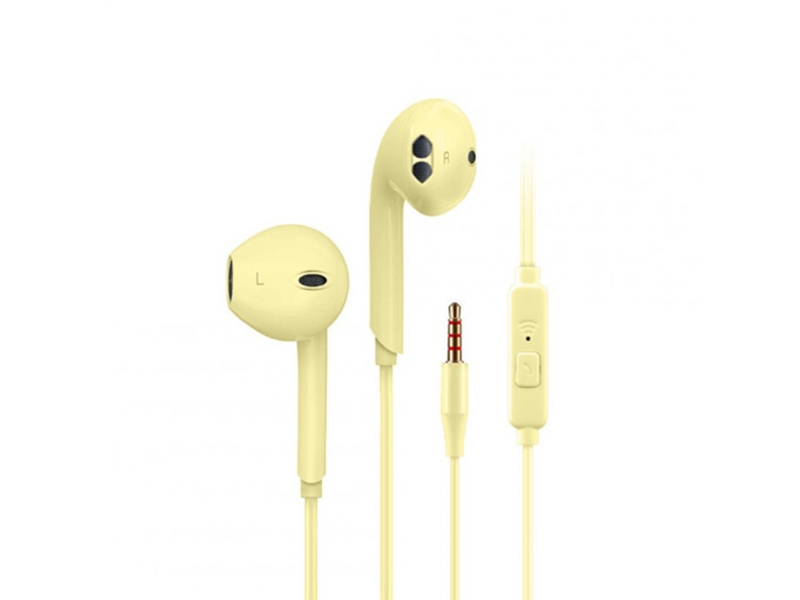 Auriculares com Fio Macaron K08 Foto de Ruído para Música Esportiva com Microfone 3,5 Mm Jack Universal Amarelo