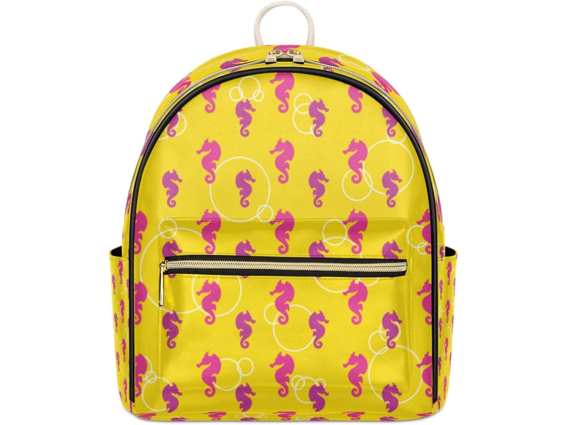 Mochila Tropicallife em Couro com Estampa de Cavalo marinho para Mulheres Estampas Pe Impermeável