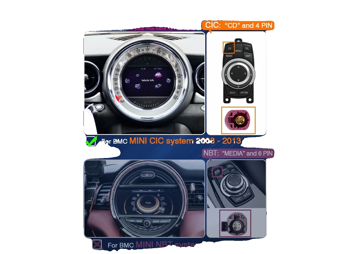 Interface Carplay E Android Auto, Conectividade Sem Fio, Instalação Fácil, Para Mini Cic