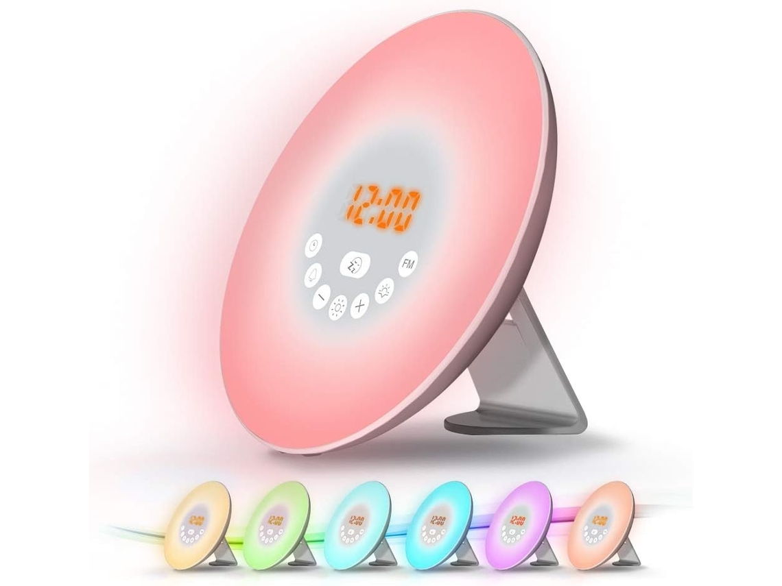 Lurelia Rádio Despertador, Abajur De Cabeceira, Luz De Despertar, Controlo De Toque Led, Nascer Do Sol, Pôr Do Sol, Soneca, 6 Sons Naturais, 7 Cores