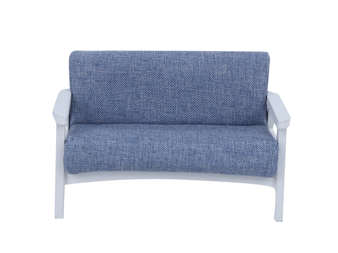 Rebe-mueble Em Miniatura Para Casa De Bonecas 1:12 Poltrona De Tela Azul Poltrona De Madeira Japonesa Sofá Em Miniatura