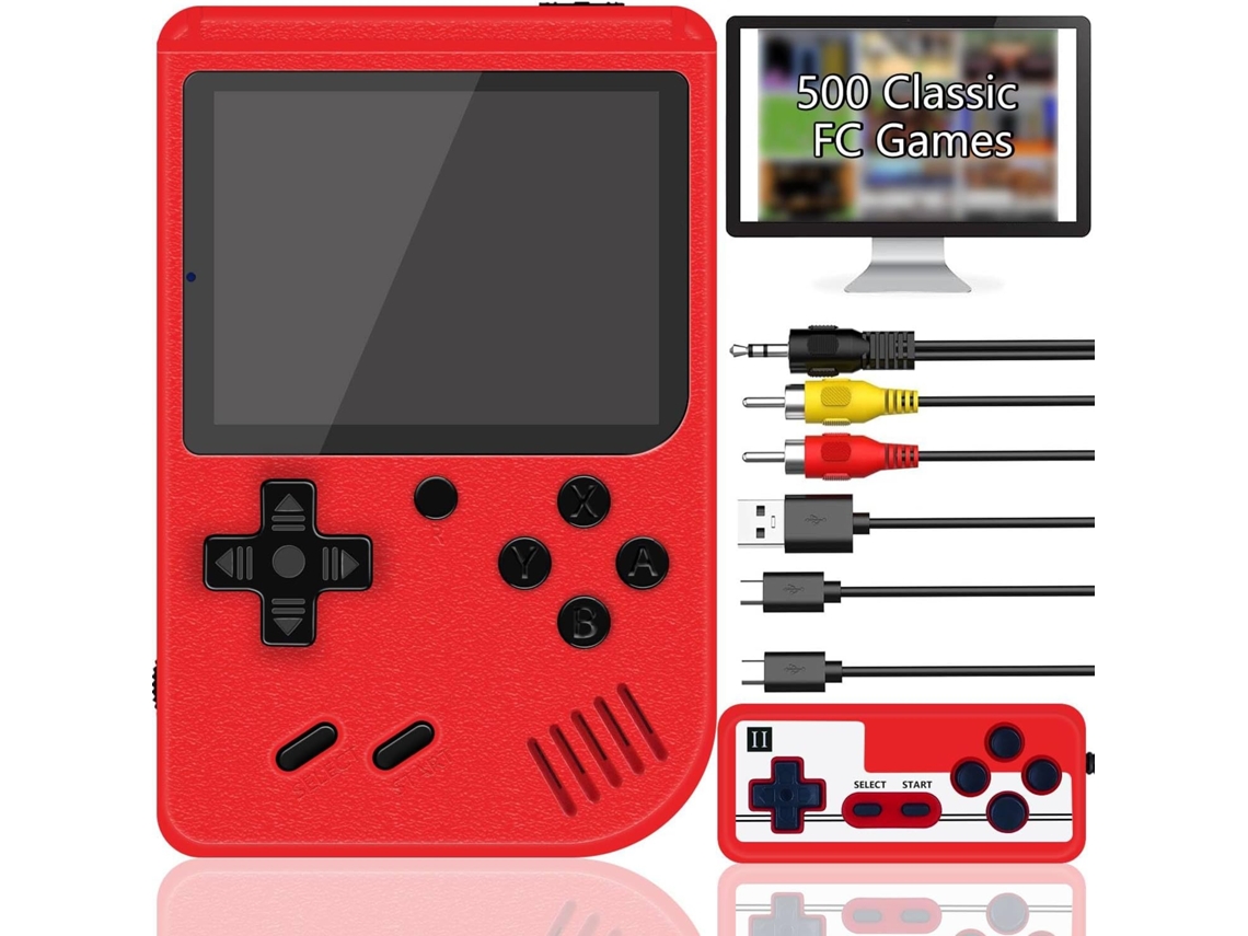 Console de jogos portátil Slowmoose Retro com 500 jogos FC clássicos, tela de 3 polegadas, bateria recarregável de 1200 mAh, vermelho